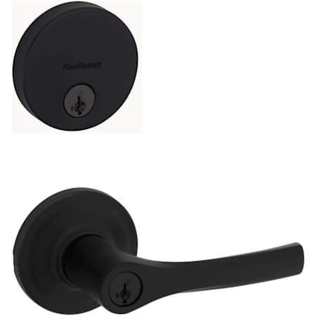 Kwikset Henley Single Cylinder Keyed Entry Lever Set and Uptown Deadbolt Combo Pack with SmartKey Matte Black