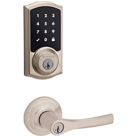 Kwikset Henley Single Cylinder Lever Set and SmartCode Electronic Touchscreen Deadbolt Combo Pack with SmartKey Satin Nickel
