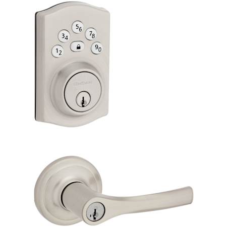 Kwikset Henley Single Cylinder Lever Set and Powerbolt Electronic Keypad Deadbolt Combo Pack with SmartKey Satin Nickel