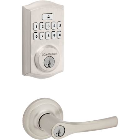 Kwikset Henley Single Cylinder Lever Set and SmartCode Electronic Keypad Deadbolt Combo Pack with SmartKey Satin Nickel