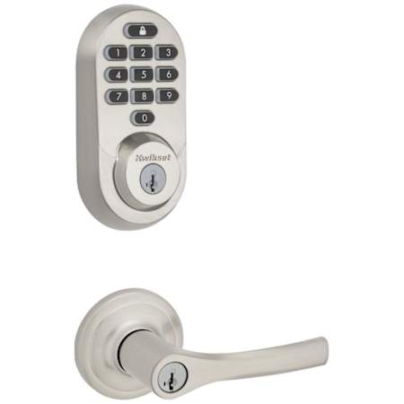 Kwikset Henley Single Cylinder Lever Set and Halo Electronic Keypad Deadbolt Combo Pack with SmartKey Satin Nickel