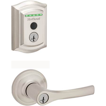Kwikset Henley Single Cylinder Lever Set and Halo Electronic Fingerprint Deadbolt Combo Pack with SmartKey Satin Nickel