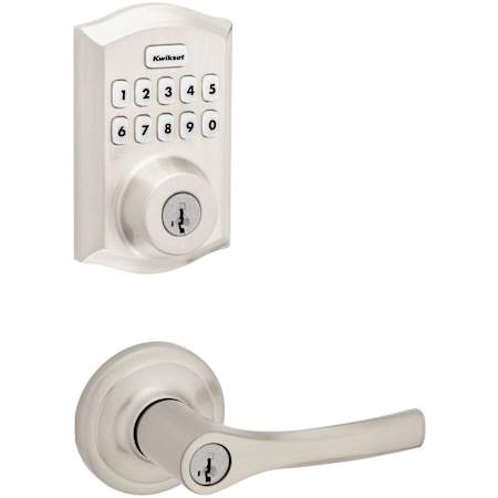 Kwikset Henley Single Cylinder Lever Set and SmartCode Electronic Keypad Deadbolt Combo Pack with SmartKey Satin Nickel