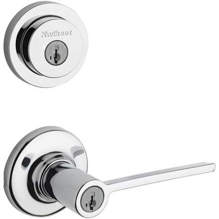 Kwikset Ladera (Round Rosette) Lever and 158 Deadbolt Combo Pack with SmartKey Polished Chrome