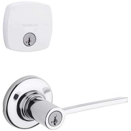 Kwikset Ladera Single Cylinder Keyed Entry Lever Set and Deadbolt Combo with SmartKey from the Midtown Collection Polished Chrome