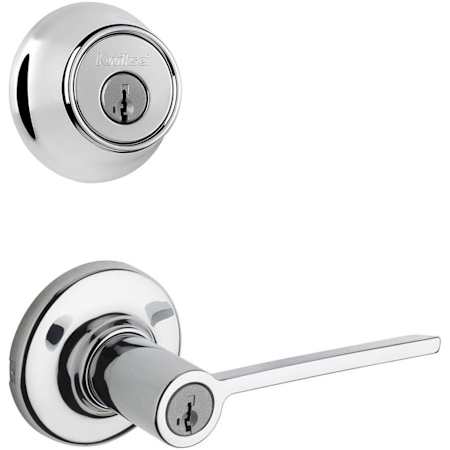Kwikset Ladera (Round Rosette) Lever and 660 Deadbolt Combo Pack with SmartKey Polished Chrome