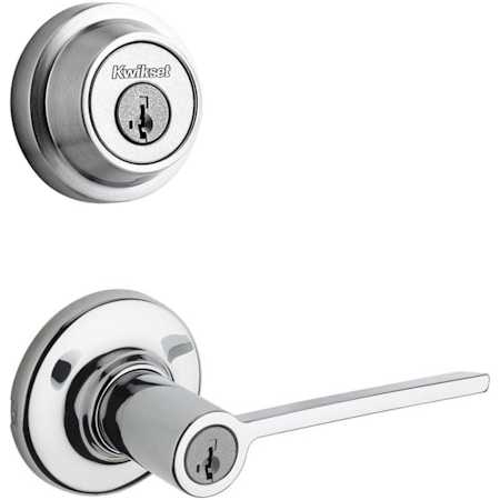 Kwikset Ladera (Round Rosette) Lever and 660 Deadbolt Combo Pack with SmartKey Polished Chrome