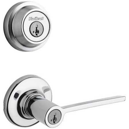 Kwikset Ladera Single Cylinder Keyed Entry Lever Set and Deadbolt Combo with SmartKey from the Contemporary Collection Polished Chrome