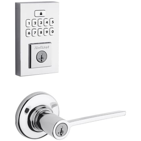 Kwikset Ladera Keyed Entry Lever Set and Electronic Keyless Entry Deadbolt Combo Pack with SmartKey from the SmartCode Deadbolts Touchpad Collection Polished Chrome