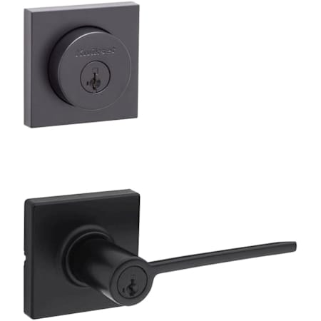 Kwikset Ladera (Square Rosette) Lever and 158 Deadbolt Combo Pack with SmartKey Matte Black