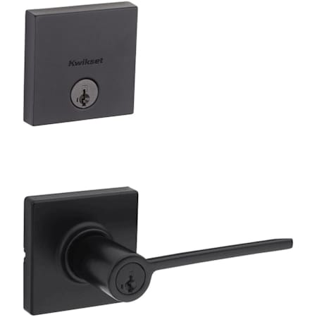 Kwikset Ladera (Square Rosette) Lever and 258 Deadbolt Combo Pack with SmartKey Matte Black