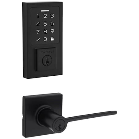 Kwikset Ladera Keyed Entry Lever Set and Electronic Keyless Entry Deadbolt Combo Pack with SmartKey from the SmartCode Deadbolts Touchscreen Collection Matte Black