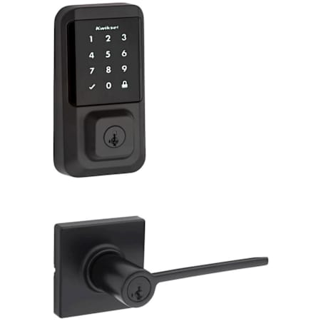 Kwikset Ladera Single Cylinder Keyed Entry Lever Set and Electronic Keyless Entry Deadbolt Combo Pack with SmartKey from the Halo Collection Matte Black