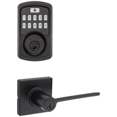 Kwikset Ladera Single Cylinder Keyed Entry Lever Set and Electronic Keyless Entry Deadbolt Combo Pack with SmartKey from the Aura Collection Matte Black