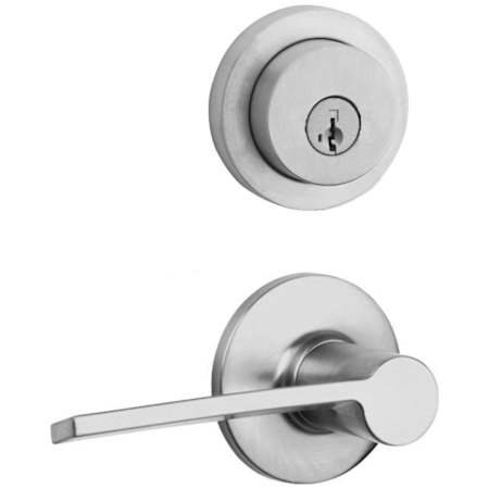 Kwikset Palmina Passage Lever Set and Single Cylinder Keyed Entry Deadbolt Combo with SmartKey from the Milan Collection Satin Chrome
