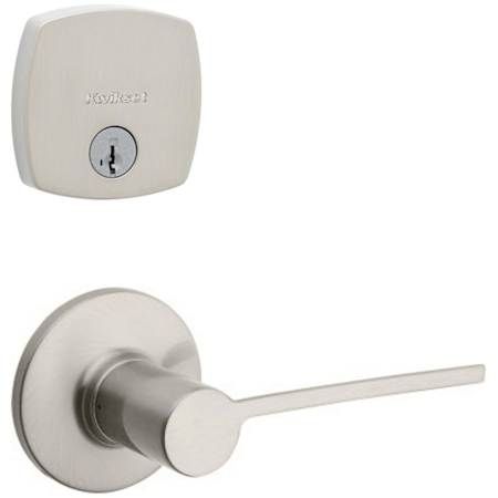 Kwikset Palmina Passage Lever Set and Single Cylinder Keyed Entry Deadbolt Combo with SmartKey from the Midtown Collection Satin Nickel