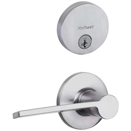 Kwikset Palmina Passage Lever Set and Single Cylinder Keyed Entry Deadbolt Combo with SmartKey from the Uptown Collection Satin Chrome
