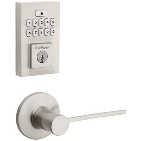 Kwikset Palmina Passage Lever Set and Electronic Keyless Entry Deadbolt Combo Pack with SmartKey from the SmartCode Deadbolts Touchpad Collection Satin Nickel