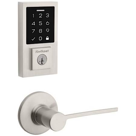 Kwikset Palmina Passage Lever Set and Electronic Keyless Entry Deadbolt Combo Pack with SmartKey from the SmartCode Deadbolts Touchscreen Collection Satin Nickel
