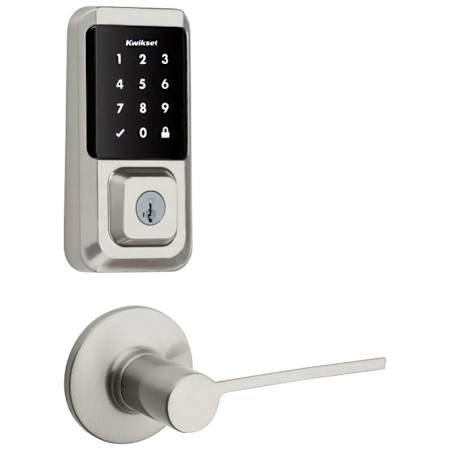 Kwikset Palmina Passage Lever Set and Electronic Keyless Entry Deadbolt Combo Pack with SmartKey from the Halo Collection Satin Nickel