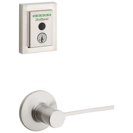 Kwikset Palmina Passage Lever and 959 Fingerprint Contemporary Halo WiFi Enabled Deadbolt Combo Pack with SmartKey Satin Nickel