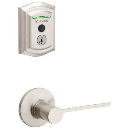 Kwikset Palmina Passage Lever and 959 Fingerprint Traditional Halo WiFi Enabled Deadbolt Combo Pack with SmartKey Satin Nickel