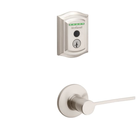 Kwikset Palmina Passage Lever and 959 Fingerprint Traditional Halo WiFi Enabled Deadbolt Combo Pack with SmartKey Satin Nickel