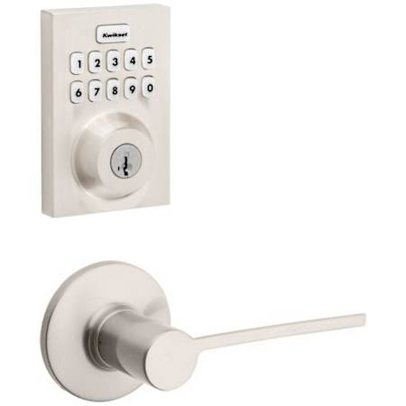 Kwikset Palmina Passage Lever Set and Electronic Keyless Entry Deadbolt Combo Pack with SmartKey from the Home Connect Collection Satin Nickel