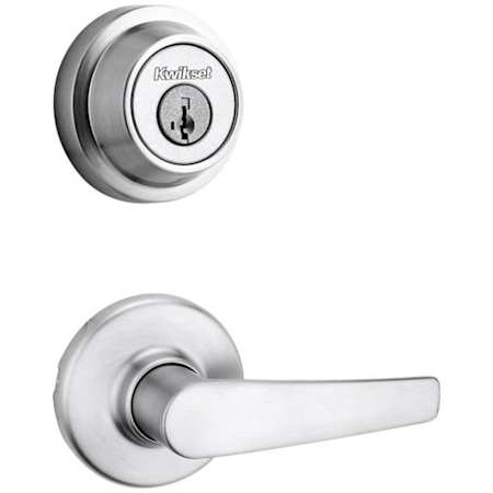 Kwikset Delta Passage Lever Set and Single Cylinder Keyed Entry Deadbolt Combo with SmartKey from the Contemporary Collection Polished Chrome