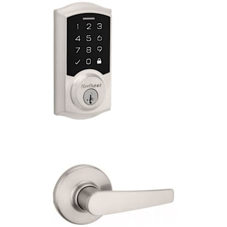 Kwikset Delta Passage Lever Set and Electronic Keyless Entry Deadbolt Combo Pack with SmartKey from the SmartCode Deadbolts Touchscreen Collection Satin Nickel