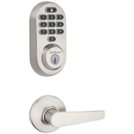 Kwikset Delta Passage Lever Set and Electronic Keyless Entry Deadbolt Combo Pack with SmartKey from the Halo Collection Satin Nickel