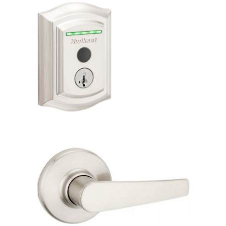 Kwikset Delta Passage Lever Set and Electronic Keyless Entry Deadbolt Combo Pack with SmartKey from the Halo Collection Satin Nickel