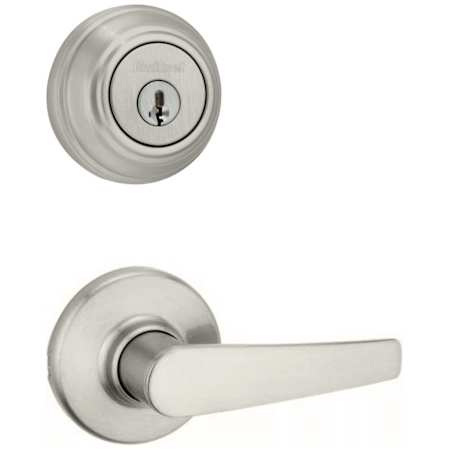 Kwikset Delta Passage Lever Set and Single Cylinder Keyed Entry Deadbolt Combo with SmartKey from the 980 Series Satin Nickel
