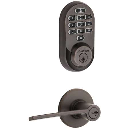 Kwikset Palmina Single Cylinder Keyed Entry Left Handed Lever Set and Electronic Keyless Entry Deadbolt Combo Pack with SmartKey from the Halo Collection Venetian Bronze