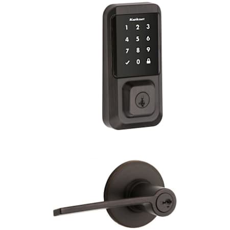 Kwikset Palmina Single Cylinder Keyed Entry Left Handed Lever Set and Electronic Keyless Entry Deadbolt Combo Pack with SmartKey from the Halo Collection Venetian Bronze
