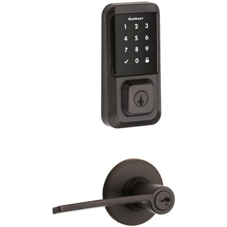 Kwikset Palmina Single Cylinder Keyed Entry Left Handed Lever Set and Electronic Keyless Entry Deadbolt Combo Pack with SmartKey from the Halo Collection Venetian Bronze