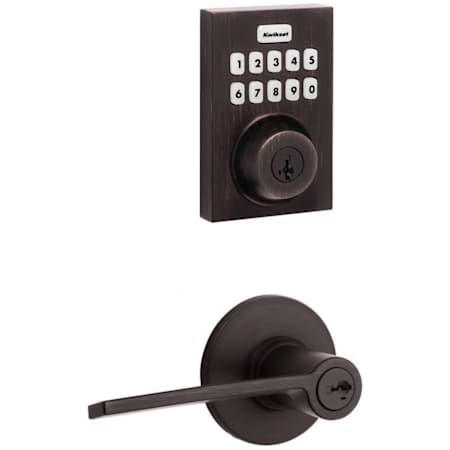 Kwikset Palmina Keyed Entry Left Handed Lever Set and Electronic Keyless Entry Deadbolt Combo Pack with SmartKey from the Home Connect Collection Venetian Bronze