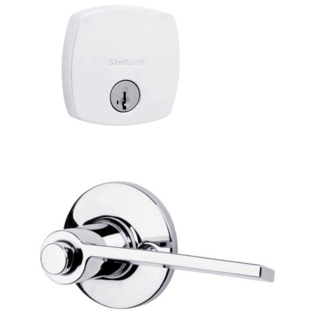 Kwikset Palmina Right Handed Single Cylinder Keyed Entry Lever Set and Deadbolt Combo with SmartKey from the Midtown Collection Polished Chrome