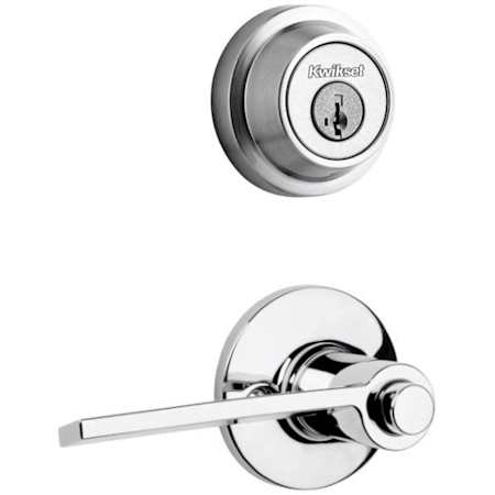 Kwikset Palmina Right Handed Single Cylinder Keyed Entry Lever Set and Deadbolt Combo with SmartKey from the Contemporary Collection Polished Chrome