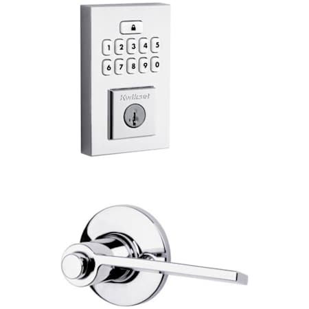 Kwikset Palmina Keyed Entry Right Handed Lever Set and Electronic Keyless Entry Deadbolt Combo Pack with SmartKey from the SmartCode Deadbolts Collection Polished Chrome