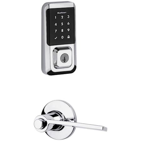 Kwikset Palmina Single Cylinder Keyed Entry Right Handed Lever Set and Electronic Keyless Entry Deadbolt Combo Pack with SmartKey from the Halo Collection Polished Chrome