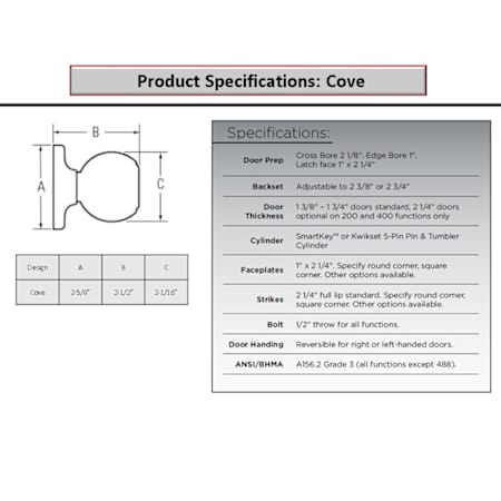 Kwikset 605CV Specifications