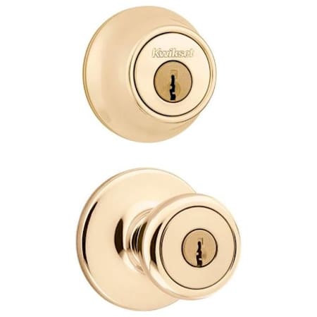 Kwikset Tylo Keyed Single Cylinder Knobset and Deadbolt Combo Pack Polished Brass