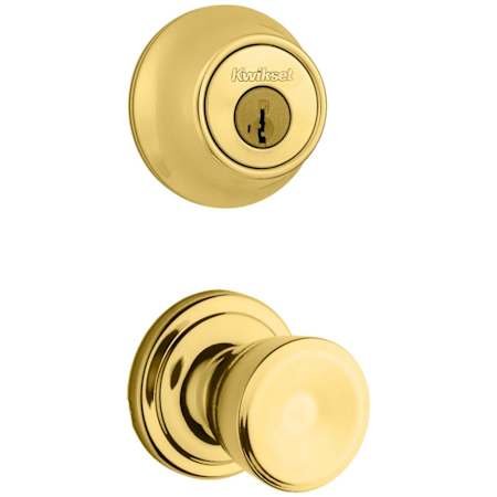Kwikset Abbey Passage Knob Set and Single Cylinder Keyed Entry Deadbolt Combo with SmartKey from the 660 Series Polished Brass