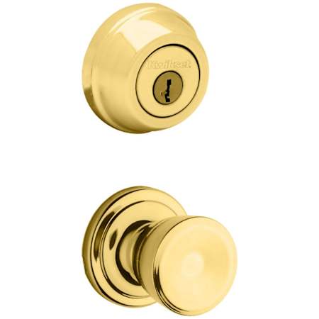 Kwikset Abbey Passage Knob Set and Single Cylinder Keyed Entry Deadbolt Combo with SmartKey from the 780 Series Polished Brass