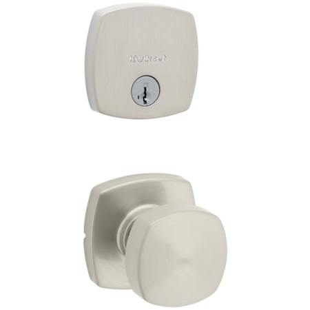 Kwikset Arroyo Passage Knob Set and Single Cylinder Keyed Entry Deadbolt Combo with SmartKey from the Midtown Collection Satin Nickel