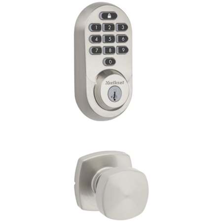 Kwikset Arroyo Passage Knob Set and Electronic Keyless Entry Deadbolt Combo Pack with SmartKey from the Halo Collection Satin Nickel