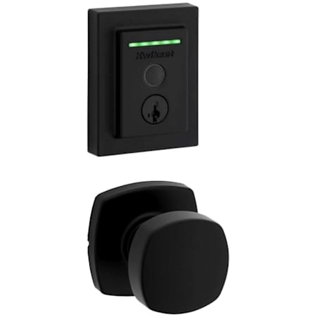Kwikset Arroyo Passage Knob Set and Electronic Keyless Entry Deadbolt Combo Pack with SmartKey from the Halo Collection Matte Black