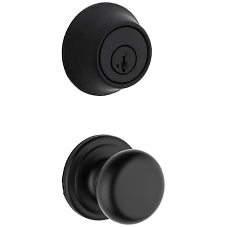 Kwikset Hancock Passage Knob Set and Single Cylinder Keyed Entry Deadbolt Combo with SmartKey from the 660 Series Matte Black