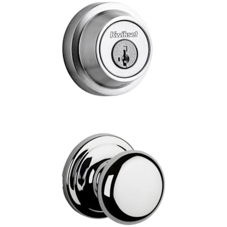 Kwikset Hancock Passage Knob Set and Single Cylinder Keyed Entry Deadbolt Combo with SmartKey from the Contemporary Collection Polished Chrome